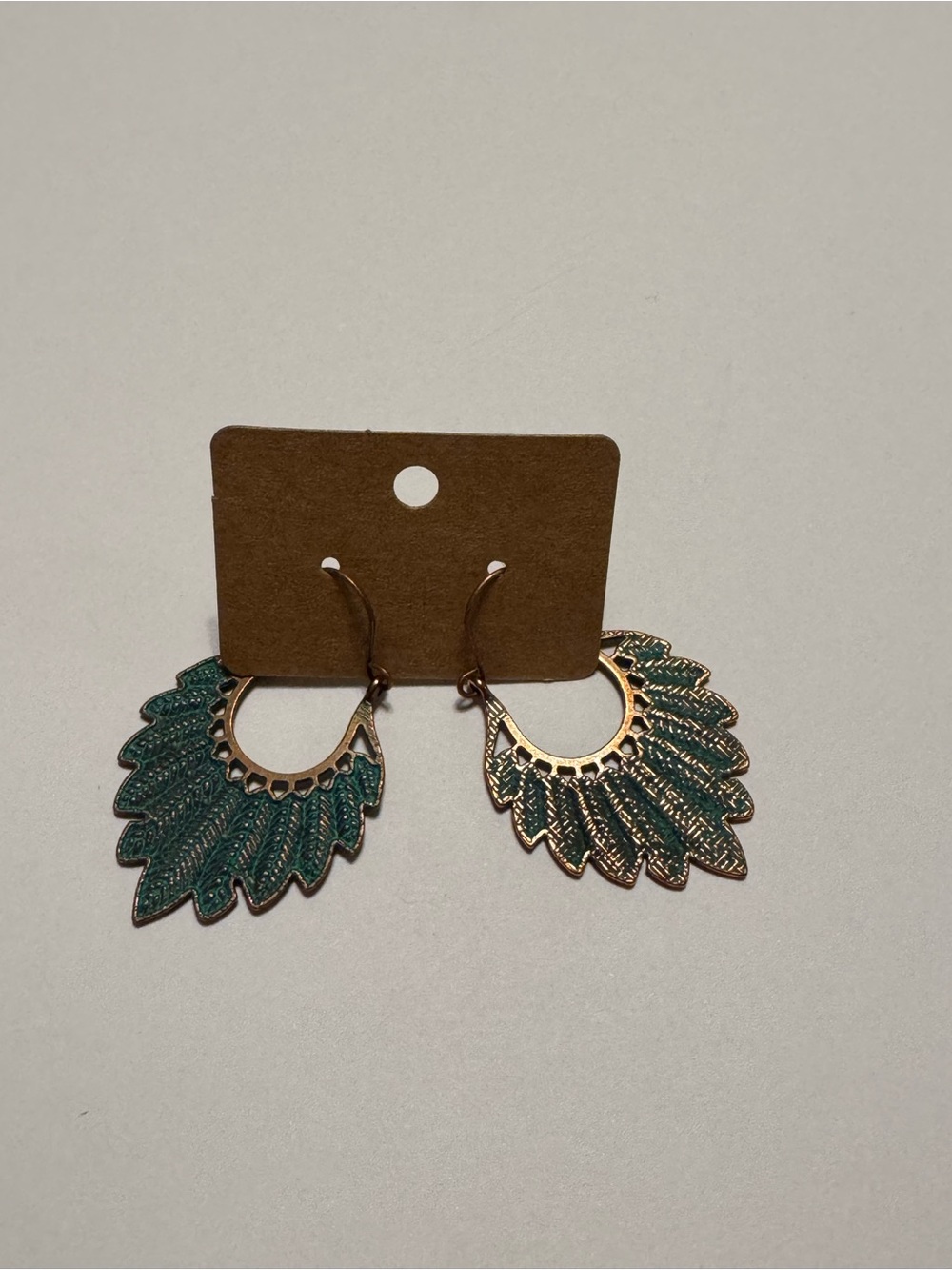Teal Turquoise Leaf Feather Country Western Earrings